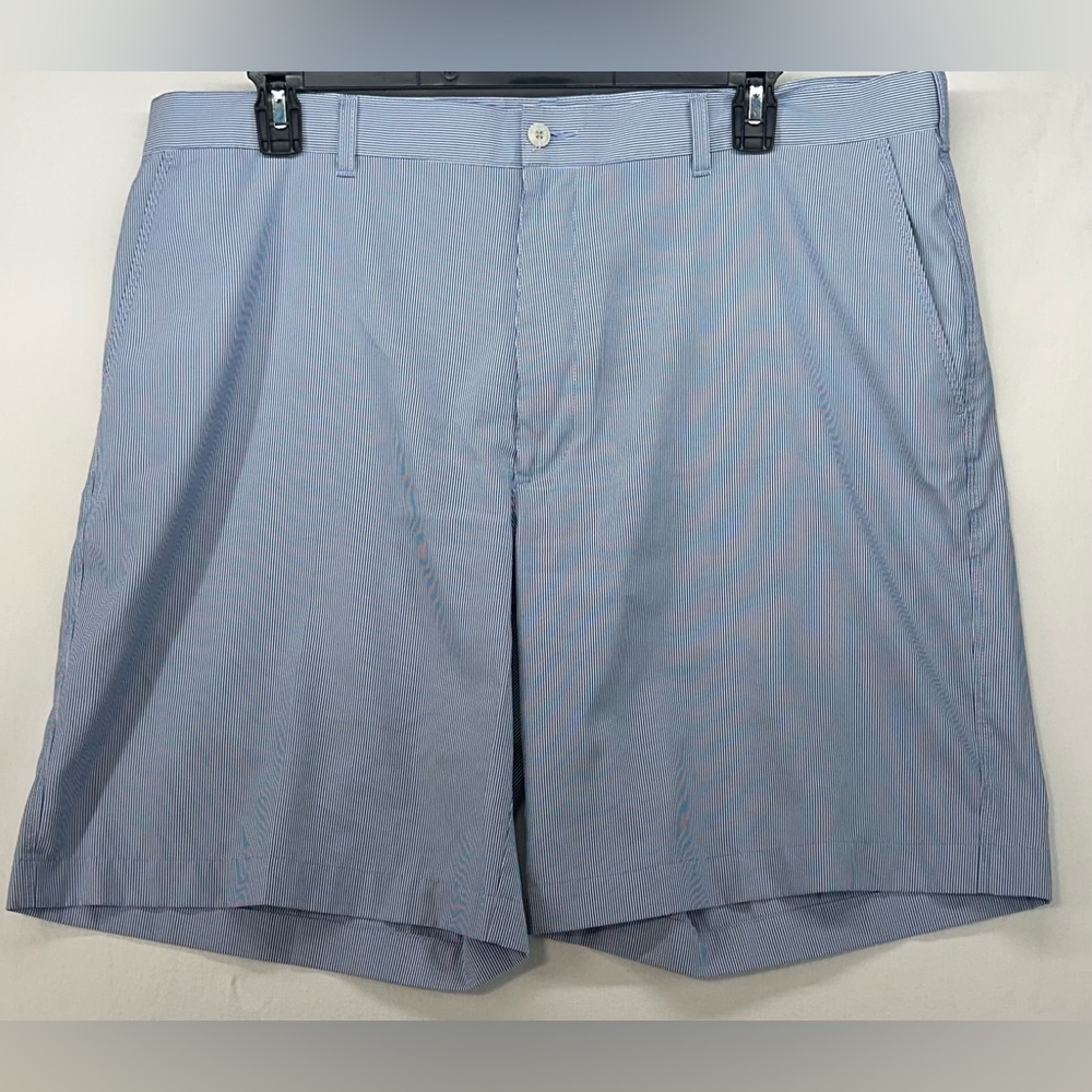 Alan Flusser Golf Shorts Flat Fronts Blue and White Striped Men's 42‎ x 10